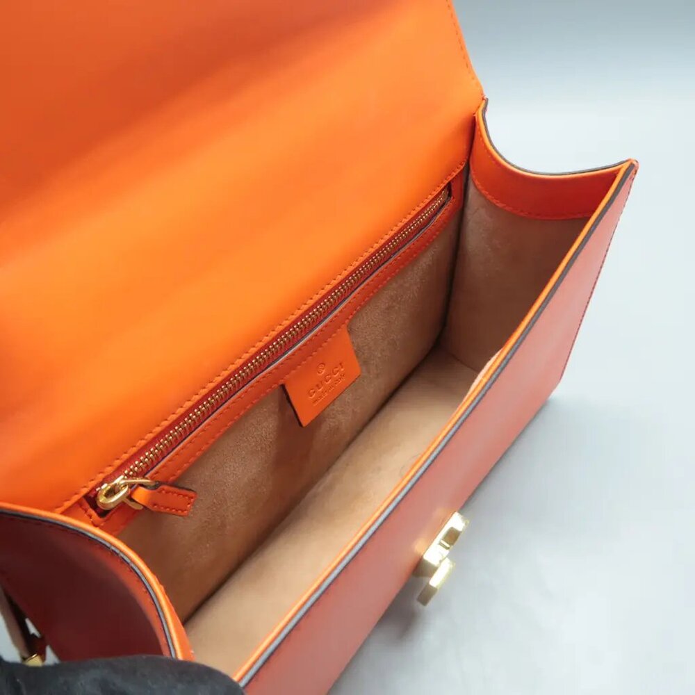 GUCCI Sylvie Orange Leather Shoulder Bag 837-061425 - Picture 10 of 12